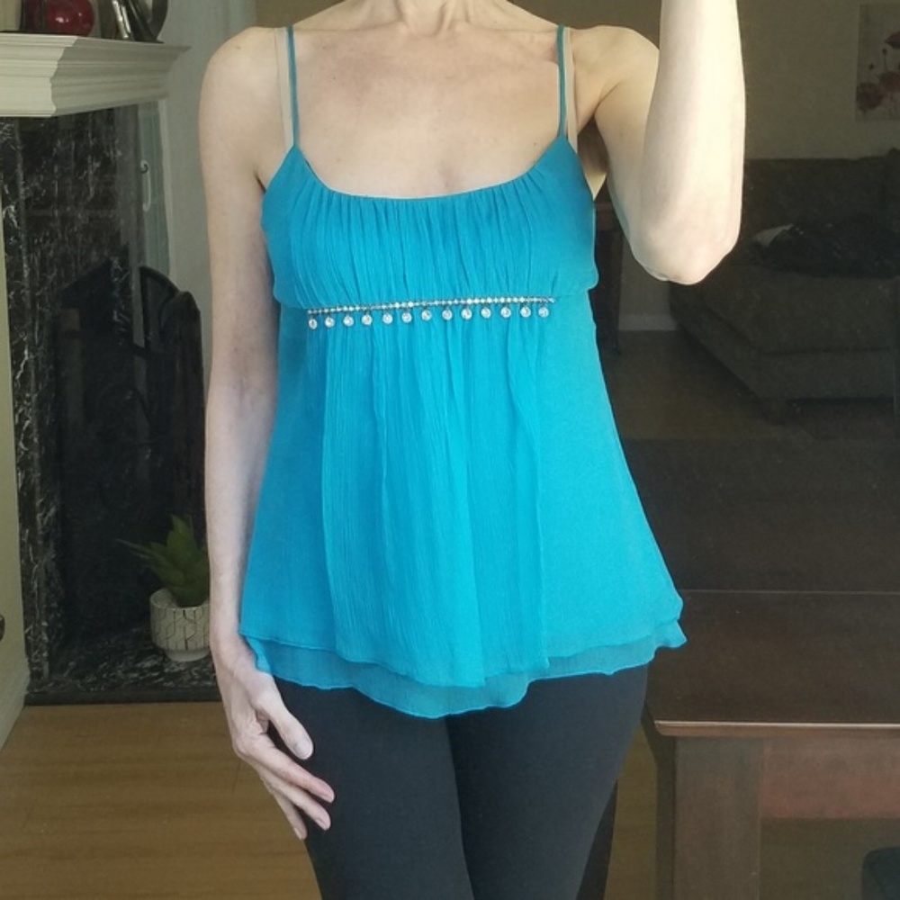 Laundry Blue Silk Camisole Top w/ Rhinestones - NEW